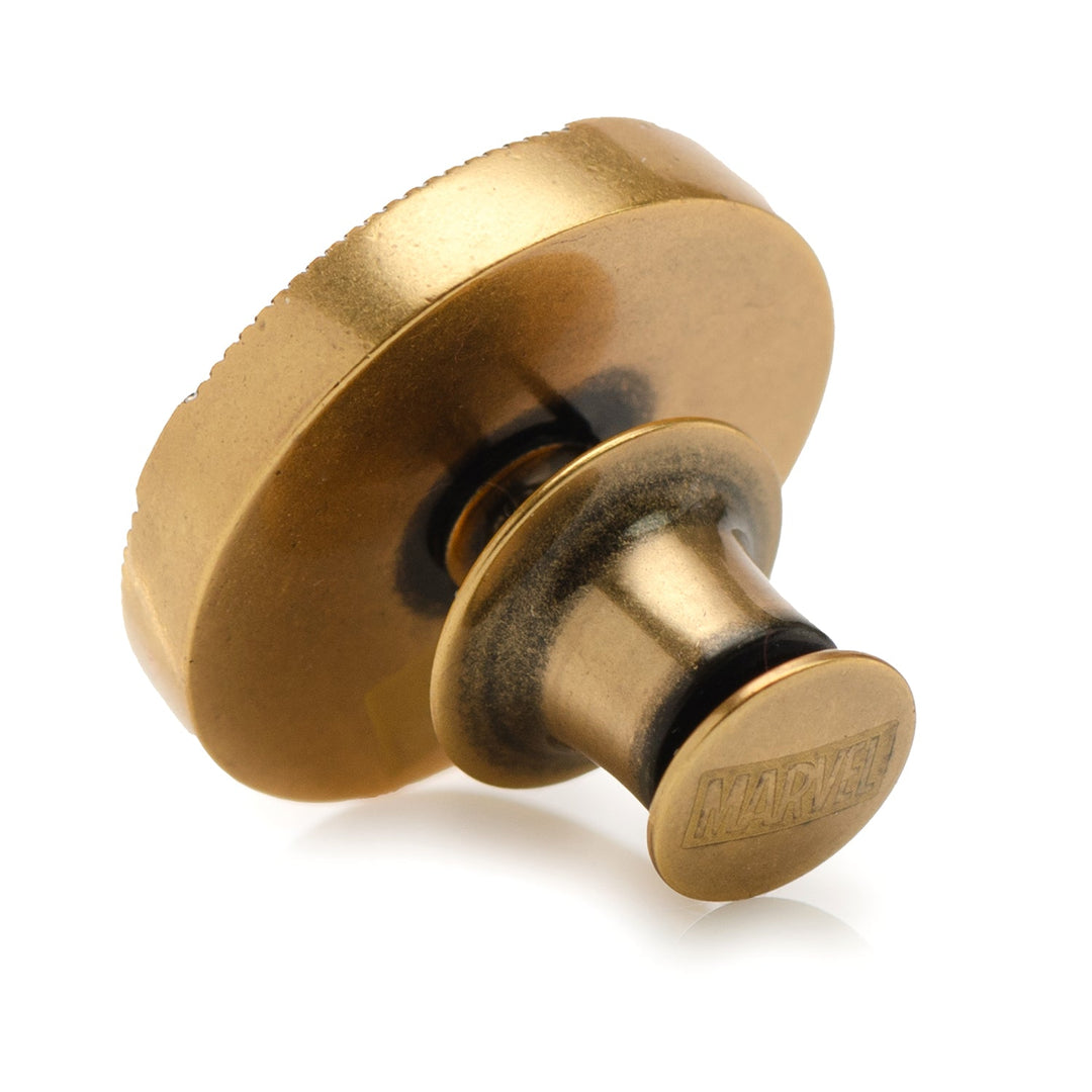 Marvel Avengers Infinity Stones Antique Gold Lapel Pin featuring the Marvel logo with a post backing.