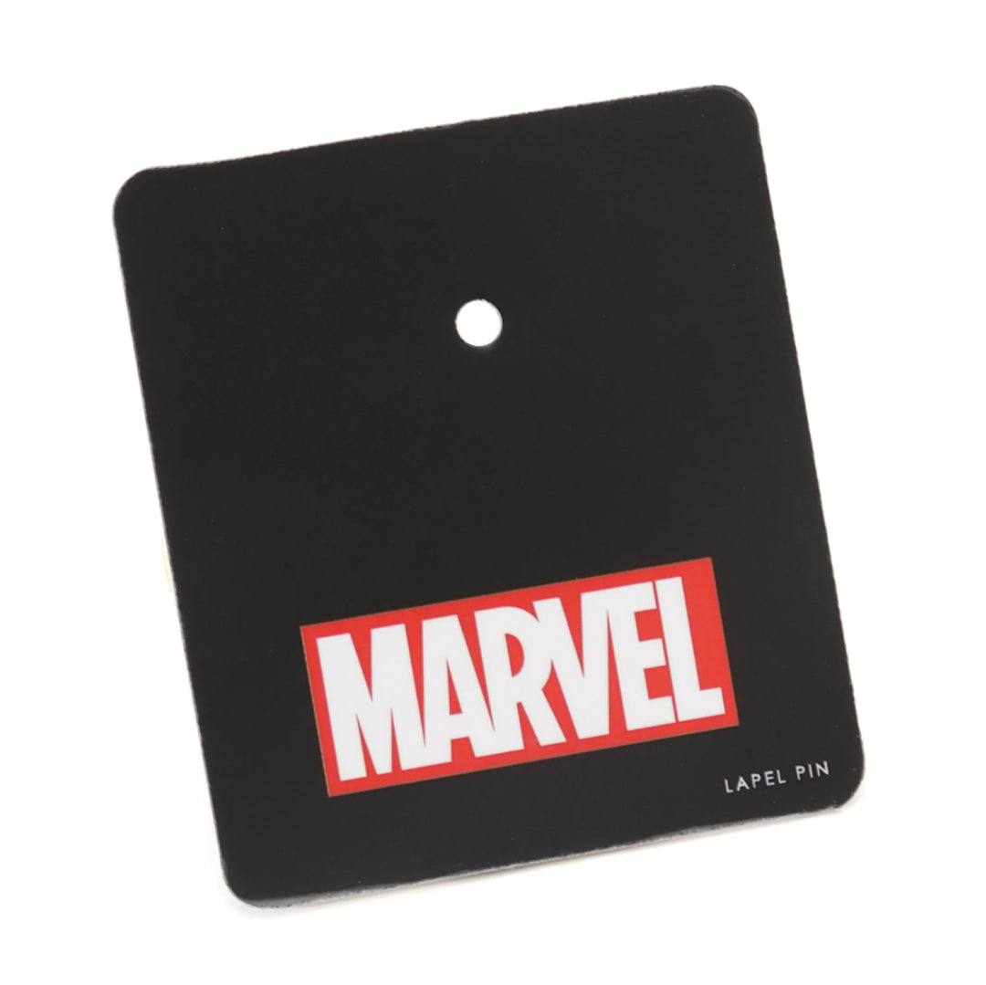 A black display card for a Marvel Hawkeye Lapel Pin, featuring a hole at the top and the Marvel logo printed at the bottom.