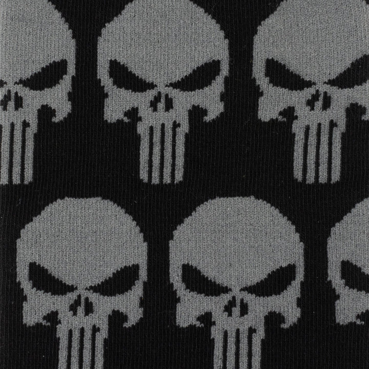 Marvel Punisher Black Socks and Silver Lapel Pin Gift Set featuring black fabric with a repeating grey Punisher skull motif.