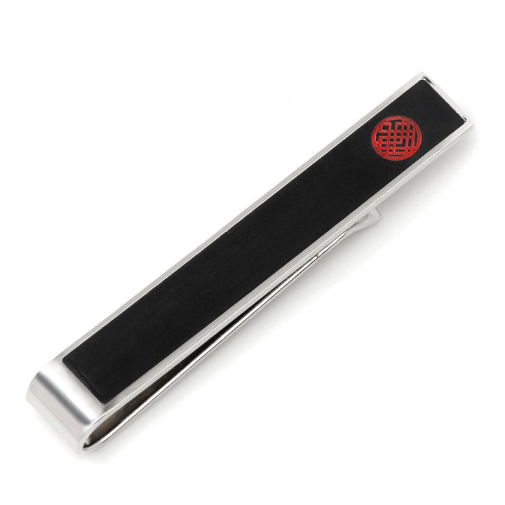 Marvel Shang-Chi Tie Bar in silver with a black rectangular inlay featuring a circular red Ten Rings emblem.
