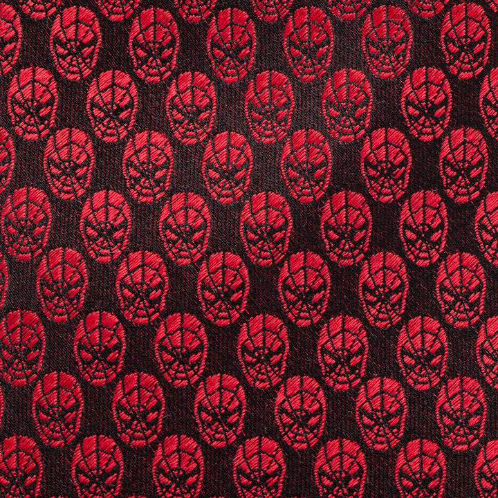 Marvel Spider-Man Mask Red Men’s Tie in red fabric with a repeating black spider mask motif.