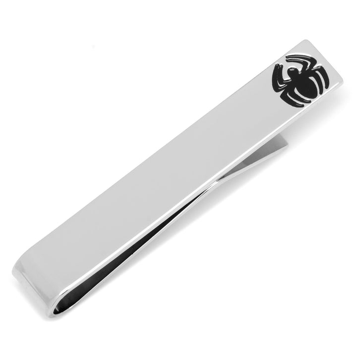 Silver-toned Marvel Spider-Man Spider Tie Bar featuring a black spider emblem at one end.