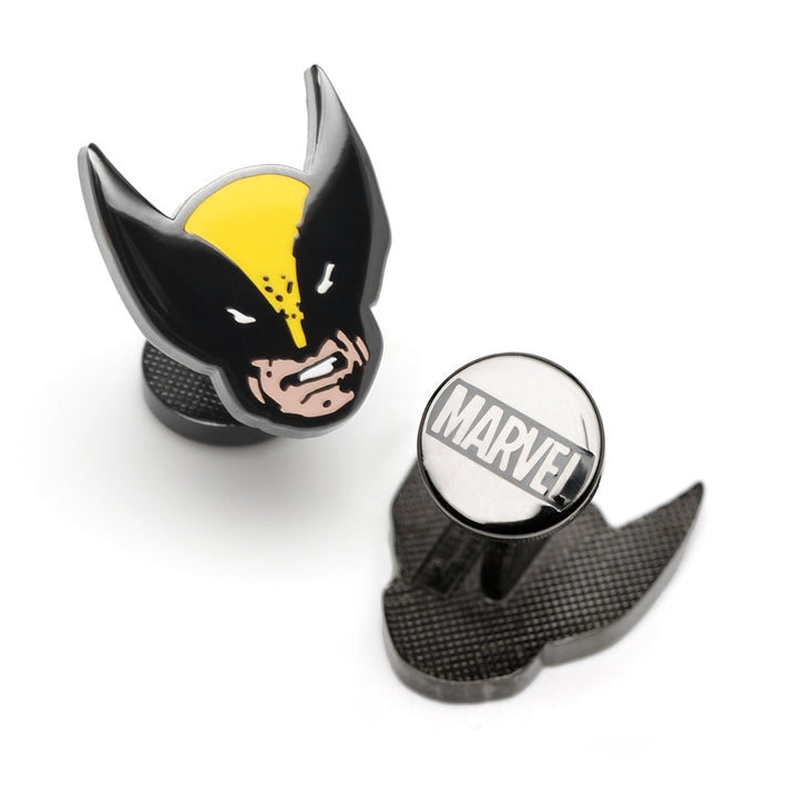 Marvel X-Men Wolverine Cufflinks featuring the head of Wolverine on one and a circular Marvel logo disc on the other.