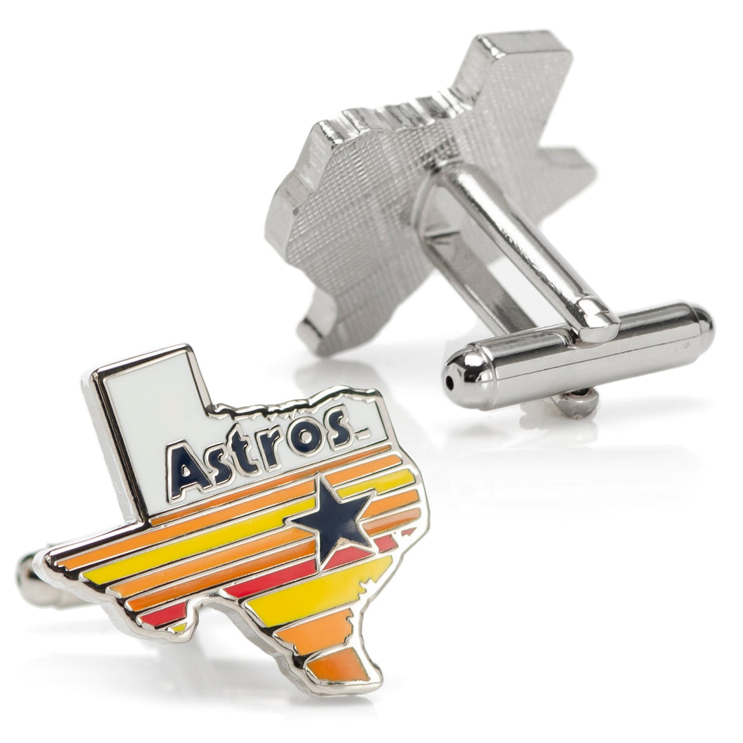 MLB Houston Astros Tequila Sunrise Cufflinks shaped like the state of Texas with a vintage logo design.