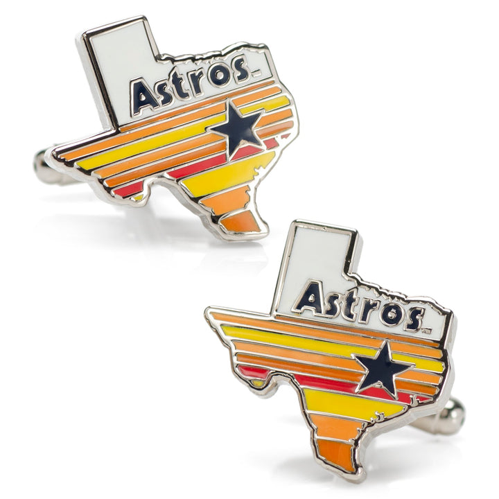 MLB Houston Astros Tequila Sunrise Cufflinks shaped like Texas, featuring the vintage design with a navy blue star.