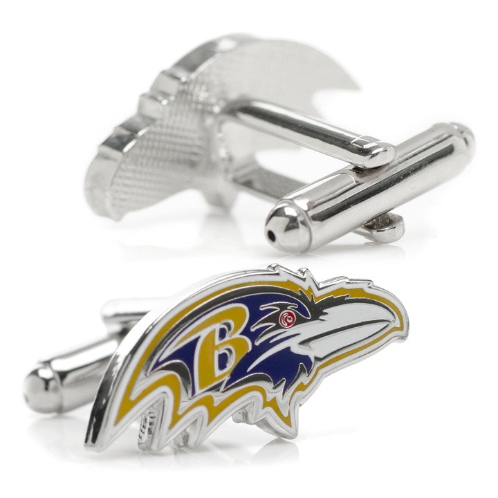 Two silver NFL Baltimore Ravens Cufflinks featuring the team logo.