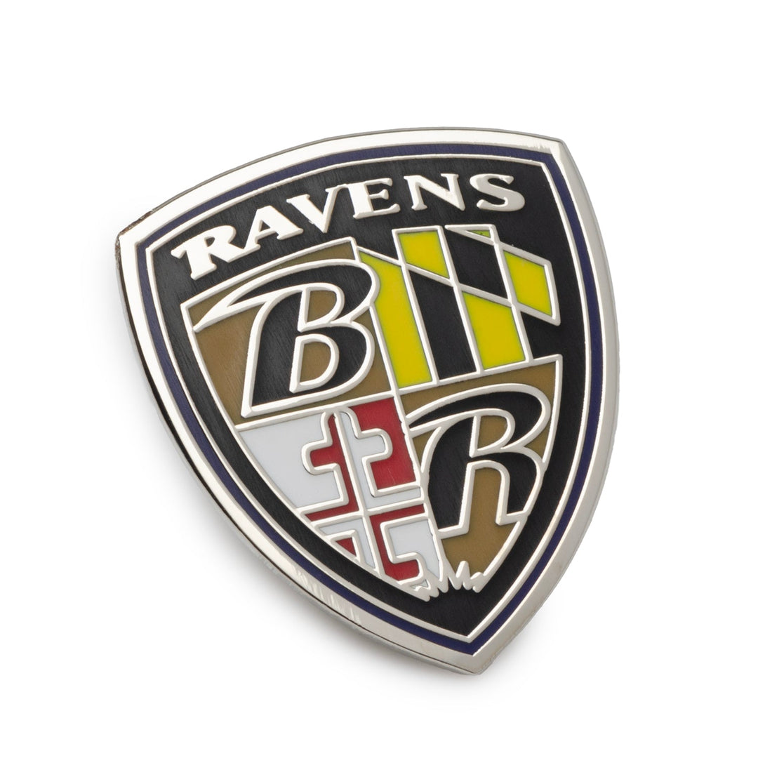 NFL Baltimore Ravens Shield Lapel Pin featuring a shield-shaped enamel design with the team logo.