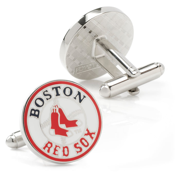 MLB Boston Red Sox Cufflinks featuring round, silver-toned hardware and the team logo in white, red, and navy blue.