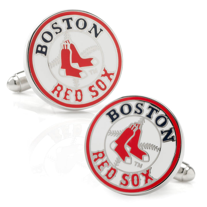 Two round silver MLB Boston Red Sox Cufflinks featuring the team logo.