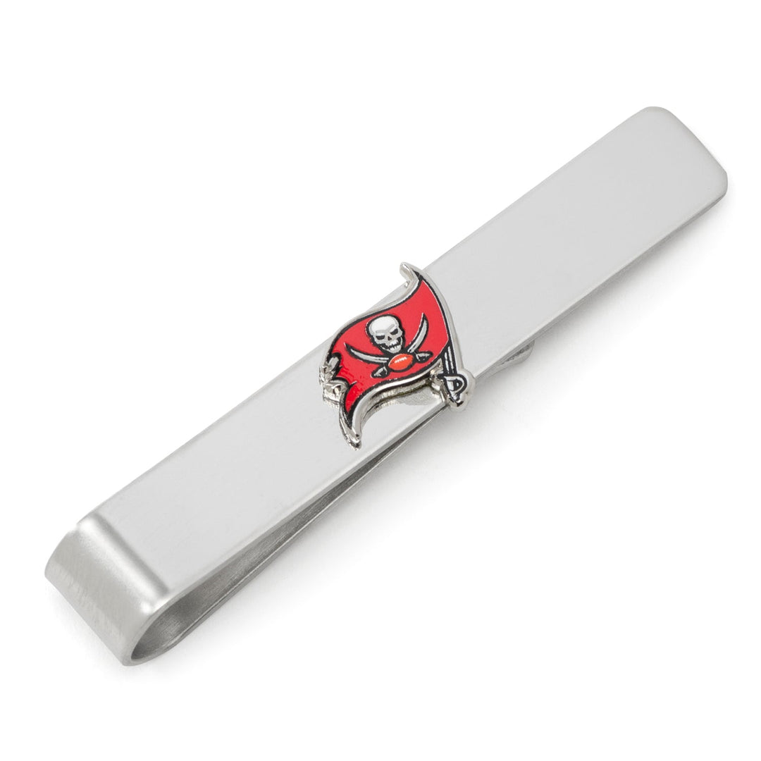 Silver-toned metal NFL Tampa Bay Buccaneers Tie Bar featuring a red pirate flag logo.