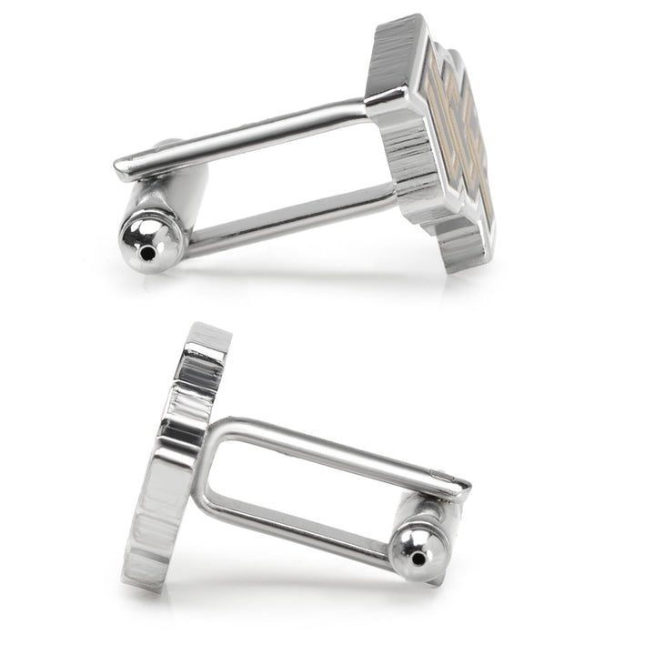 NCAA University of Central Florida Knights cufflinks in a silver-toned finish with a gold and black university logo.