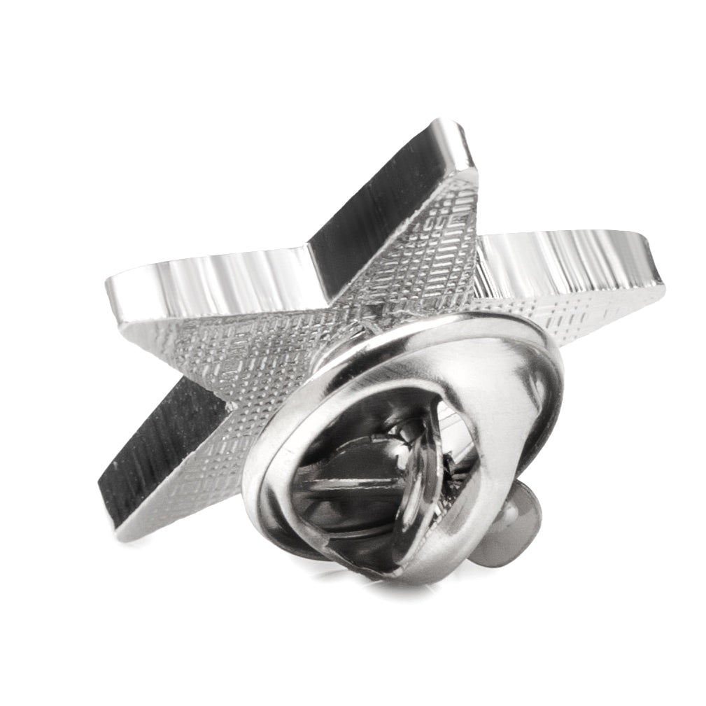 Back view of a silver-toned NFL Dallas Cowboys Lapel Pin, showing the metal clutch fastener.