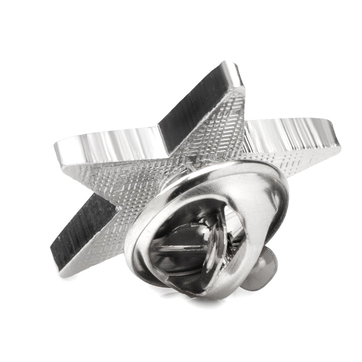 Back view of a silver-toned NFL Dallas Cowboys Lapel Pin, showing the metal clutch fastener.