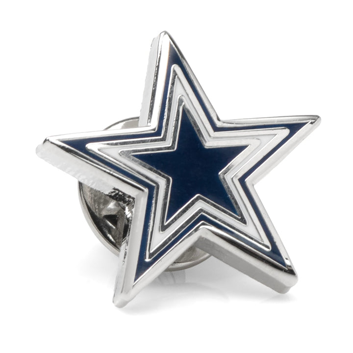 An officially licensed NFL Dallas Cowboys Lapel Pin featuring a five-pointed star design with dark blue and silver-toned metal detailing.
