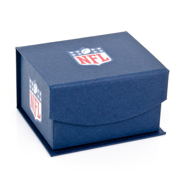 Blue presentation box with an NFL logo on the top and side, containing NFL Dallas Cowboys Cufflinks.