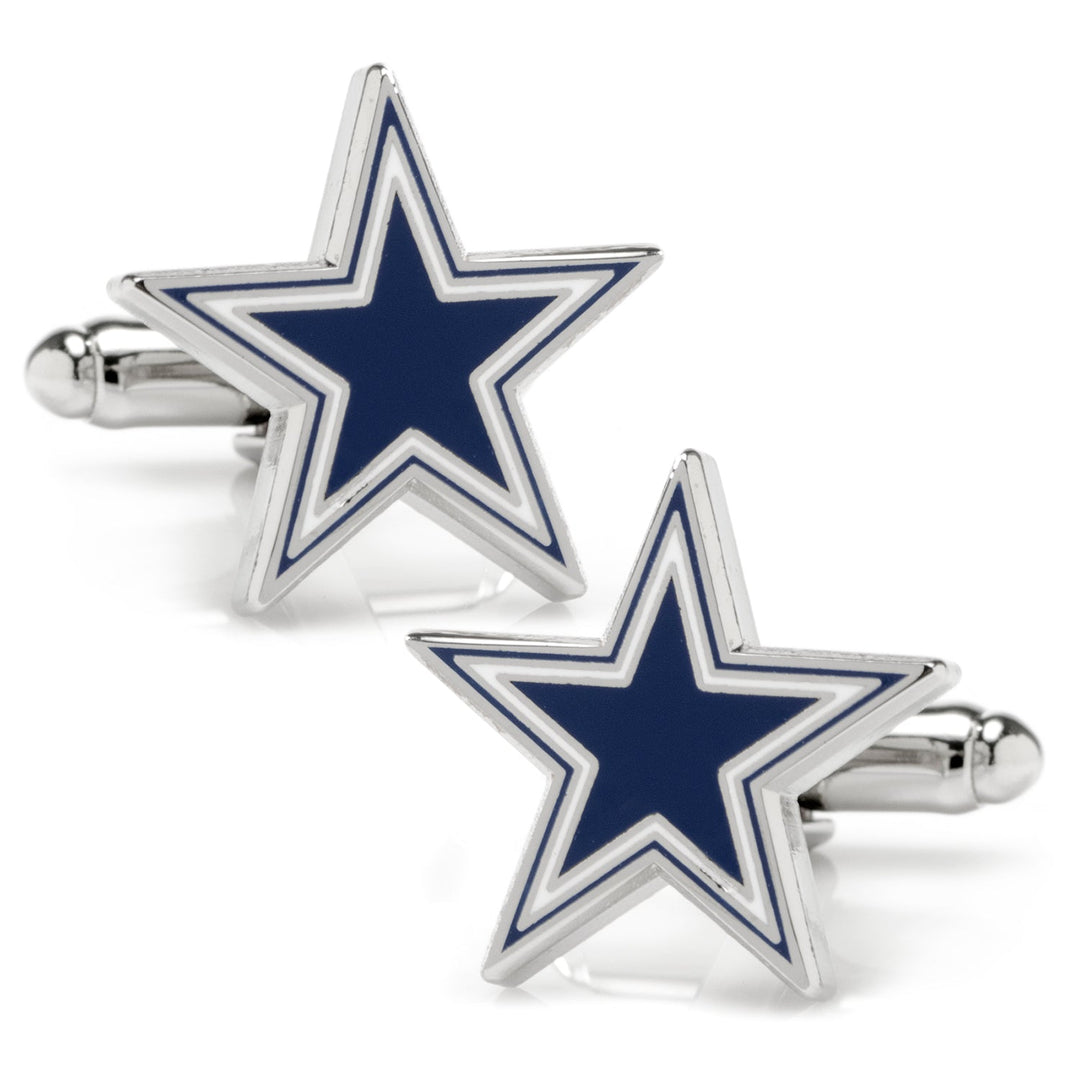 NFL Dallas Cowboys Cufflinks shaped like silver-toned blue and white five-pointed stars.