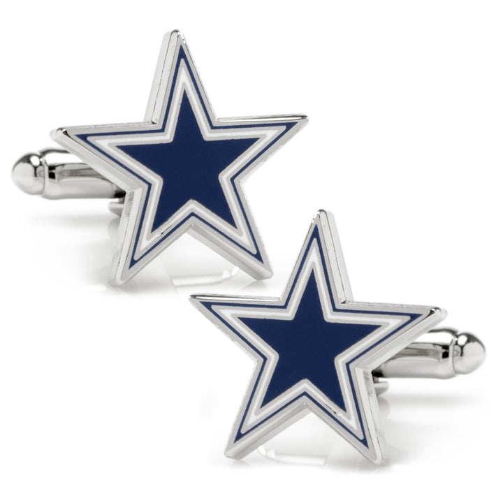 NFL Dallas Cowboys Cufflinks shaped like silver-toned blue and white five-pointed stars.