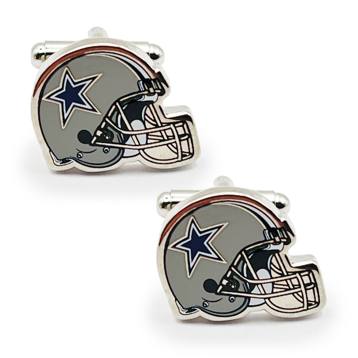 Silver-tone NFL Dallas Cowboys Throwback Helmet Cufflinks featuring a blue star logo.
