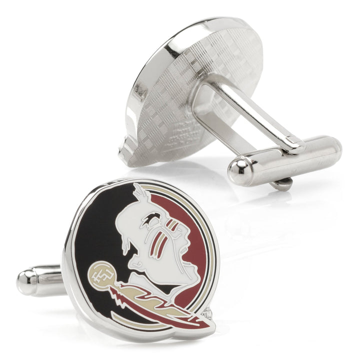 NCAA Florida State Seminole Head Cufflinks featuring two round silver-tone designs with a maroon, black, and white logo.