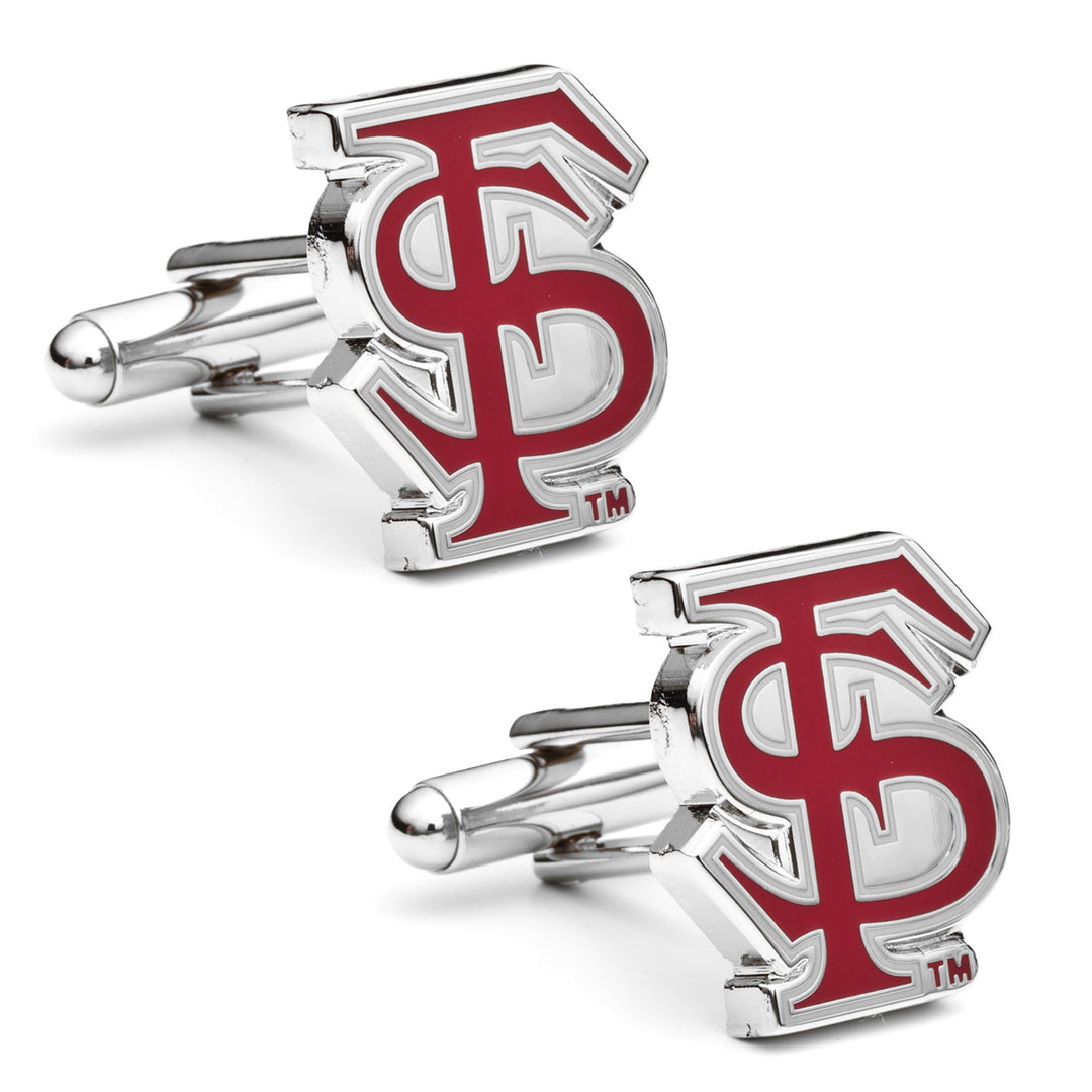 NCAA Florida State University Seminoles cufflinks in silver, featuring the maroon and white logo.