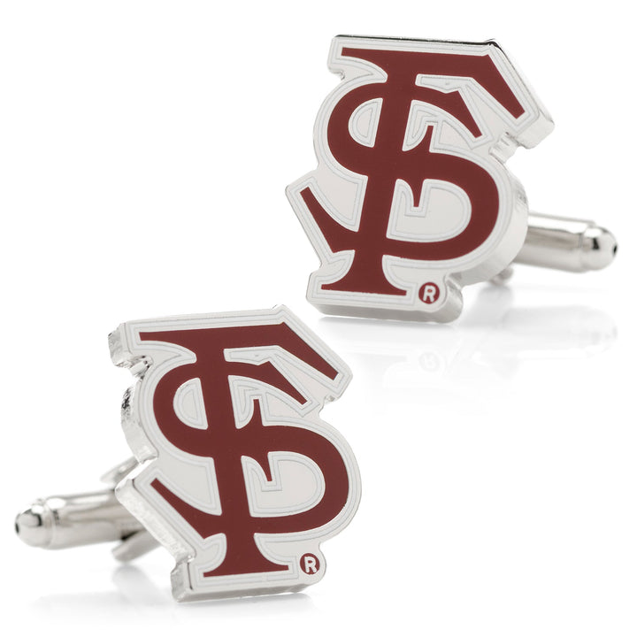 Two silver-toned NCAA Florida State University Seminoles Cufflinks featuring the red and white logo.