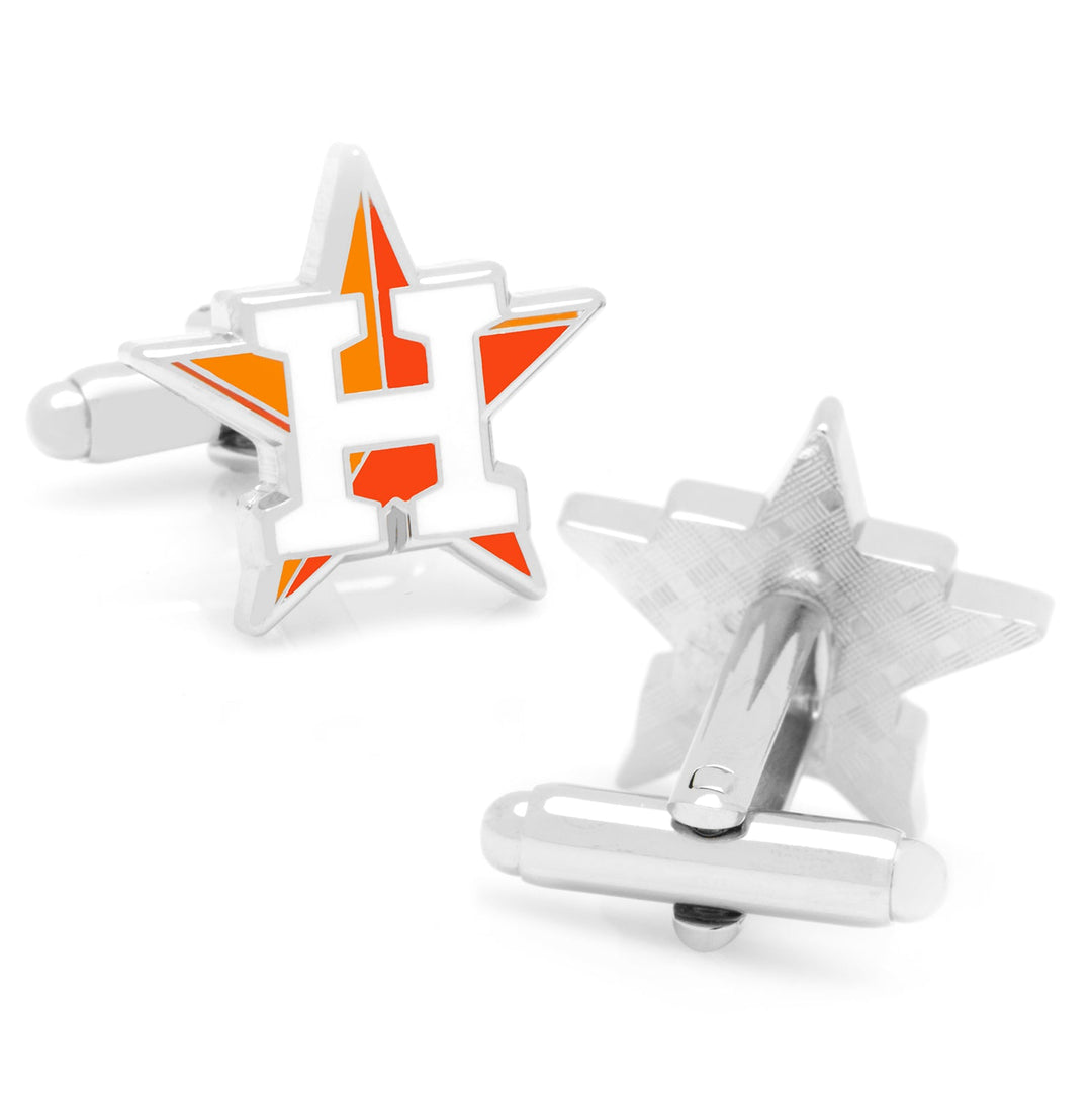 MLB Houston Astros Cufflinks shaped like a white star with an orange and white letter H.