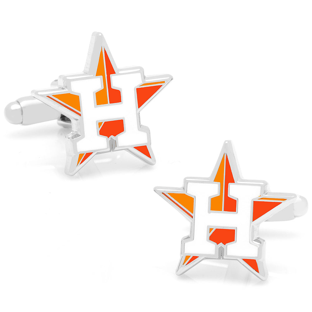 MLB Houston Astros Cufflinks featuring two silver-toned accents with a white letter H superimposed on an orange star.