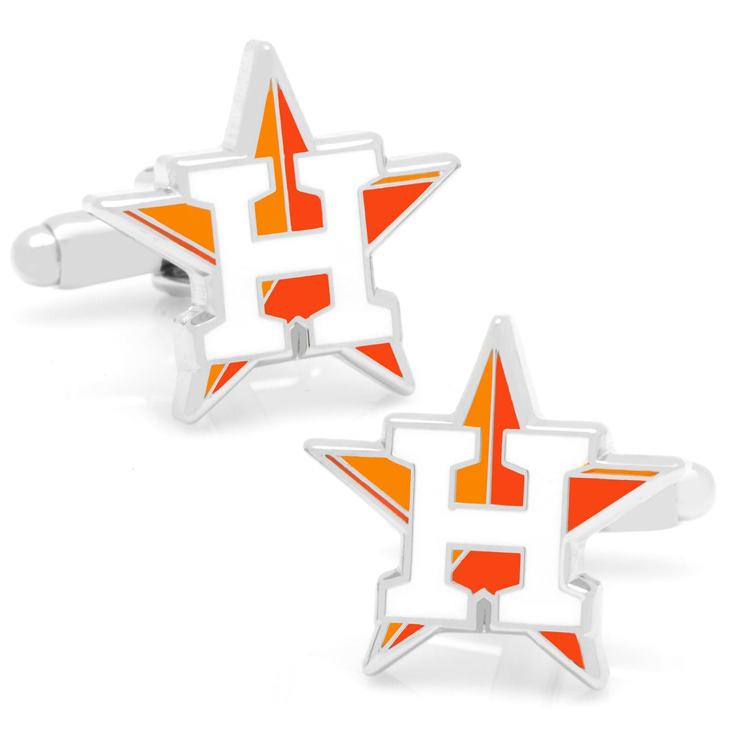 MLB Houston Astros Cufflinks shaped like a white star with an orange and white letter H.