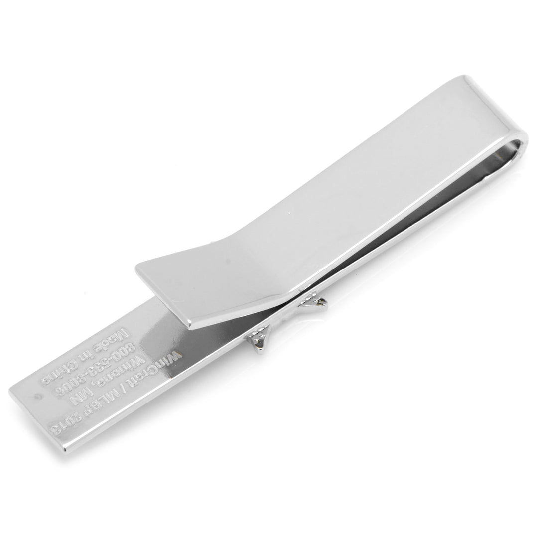 Silver MLB Houston Astros Tie Bar with an open hinged clip, featuring engraved manufacturer information on the interior.