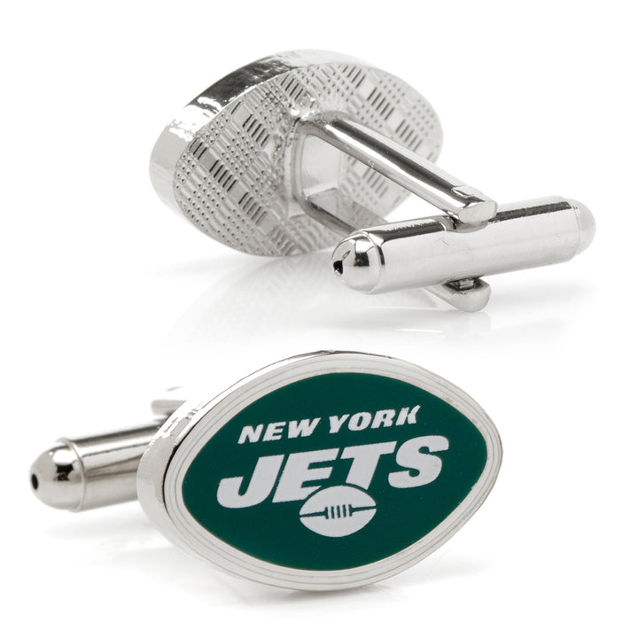 Silver oval-shaped NFL New York Jets Cufflinks featuring the green and white NFL team logo.