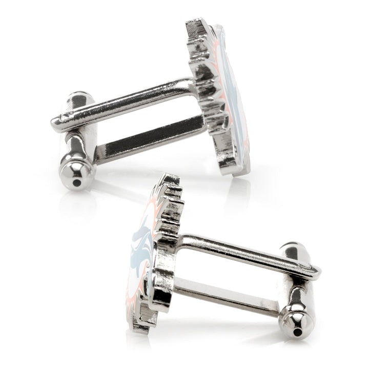 NFL Miami Dolphins Cufflinks shaped like the team logo in silver-tone metal.