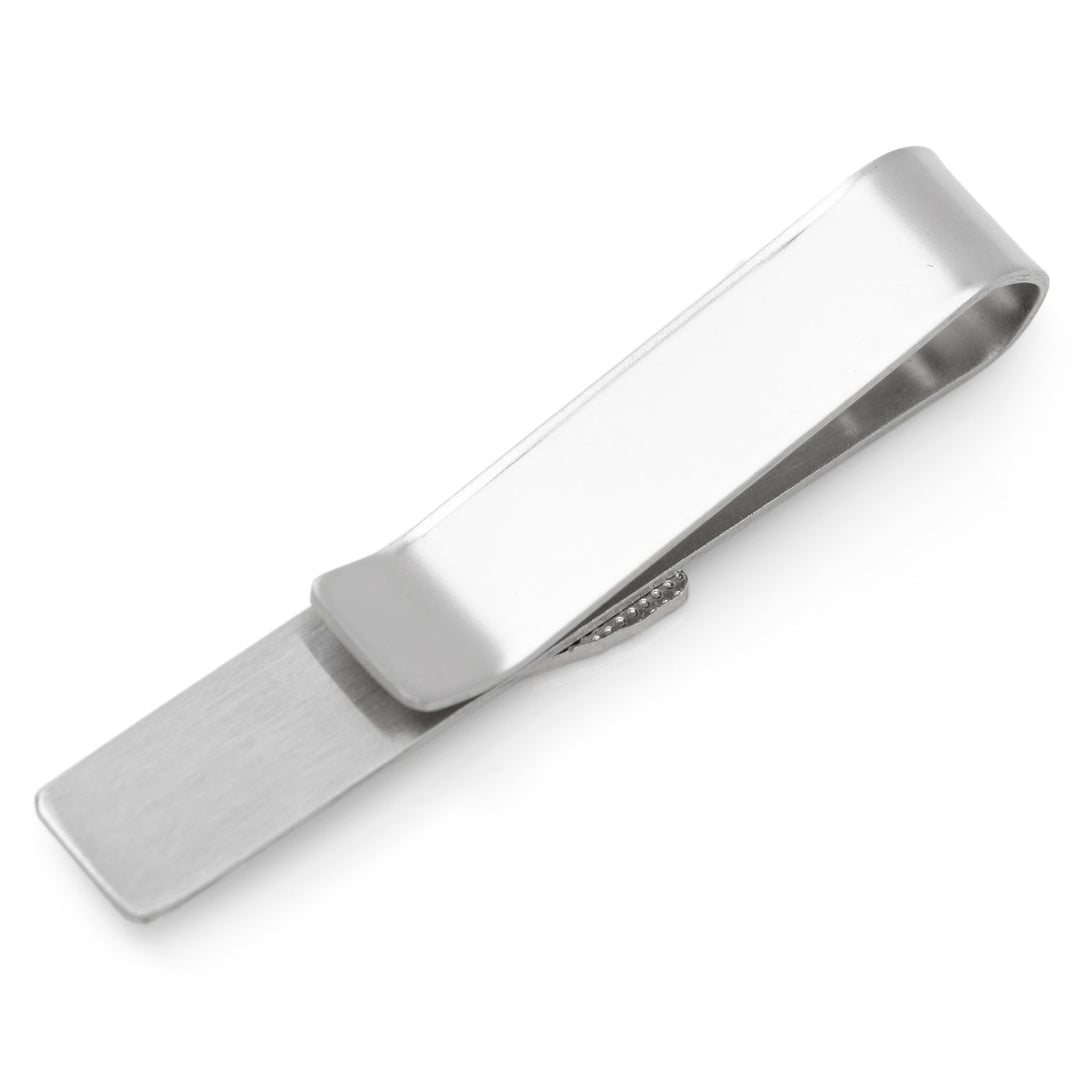 Silver-toned metal NCAA University of North Carolina Tar Heels tie bar featuring a hinge mechanism.