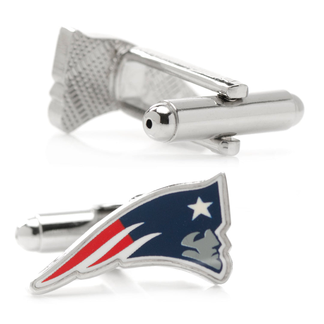 Two silver-toned NFL New England Patriots Cufflinks featuring the team logo.