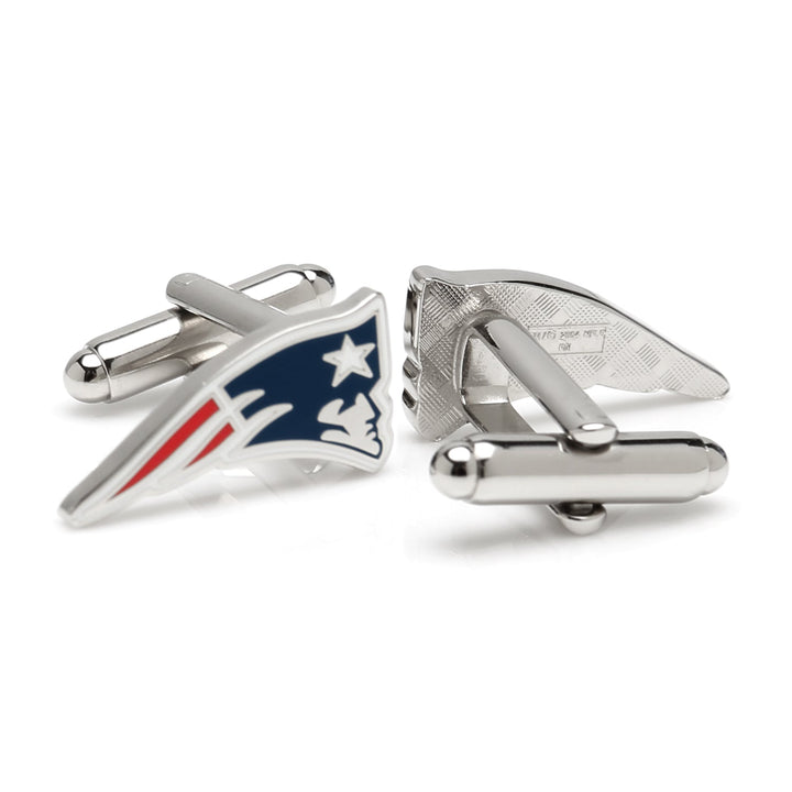 Two silver-tone NFL New England Patriots Cufflinks featuring the team logo.