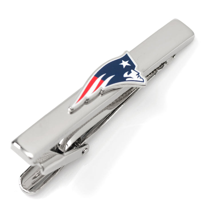 Silver-tone metal New England Patriots Tie Clip featuring the team logo emblem.