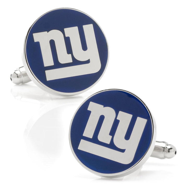 NFL New York Giants Cufflinks featuring a round design with the white “ny” team logo on a blue background.