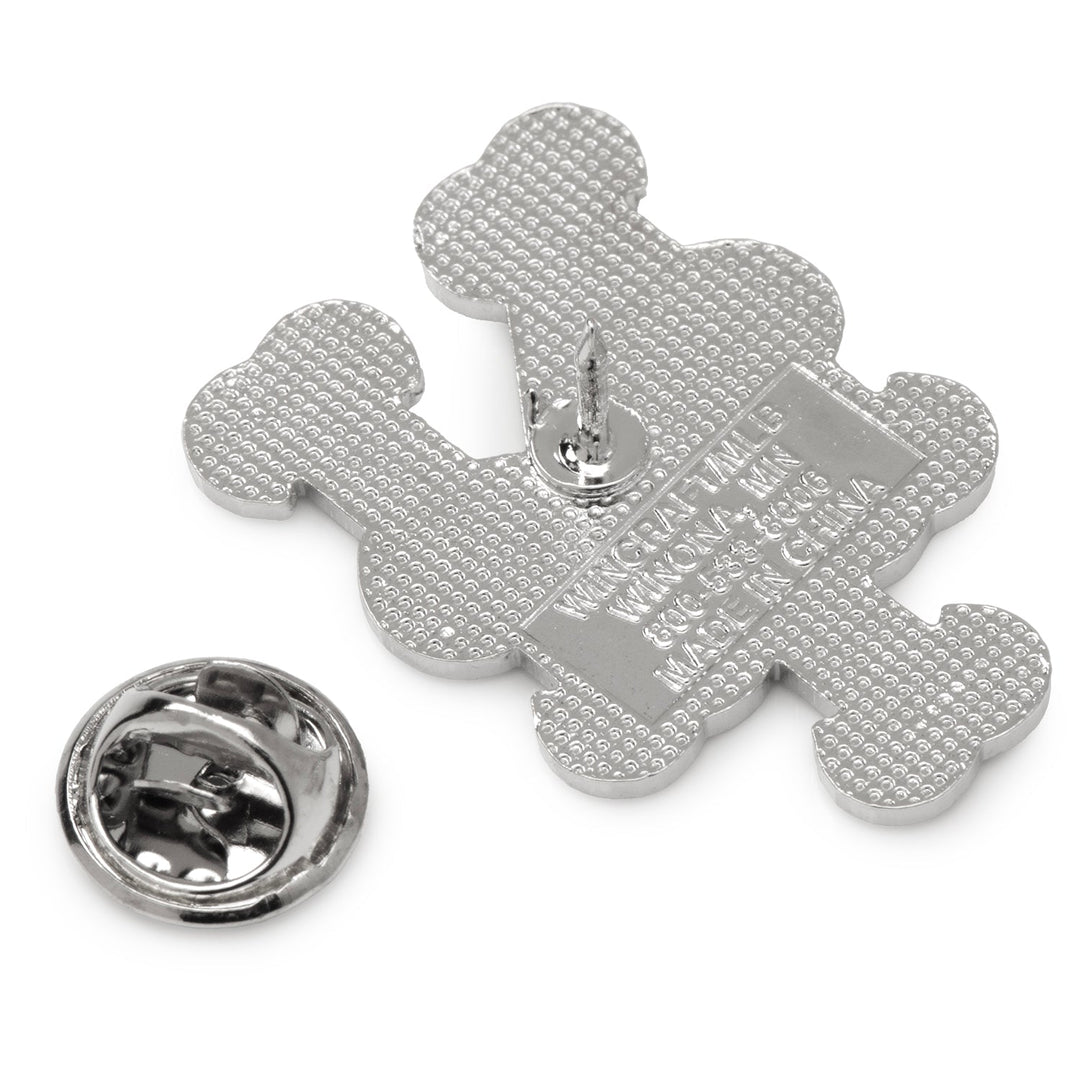 Back view of an officially licensed New York Mets Lapel Pin and its separate clutch backing.