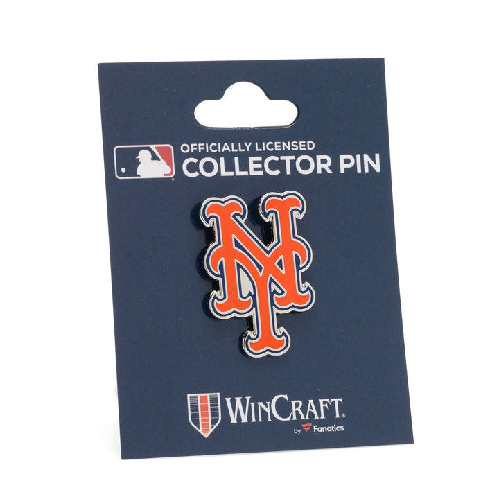 Orange and blue New York Mets Lapel Pin on an officially licensed WinCraft collector display card.
