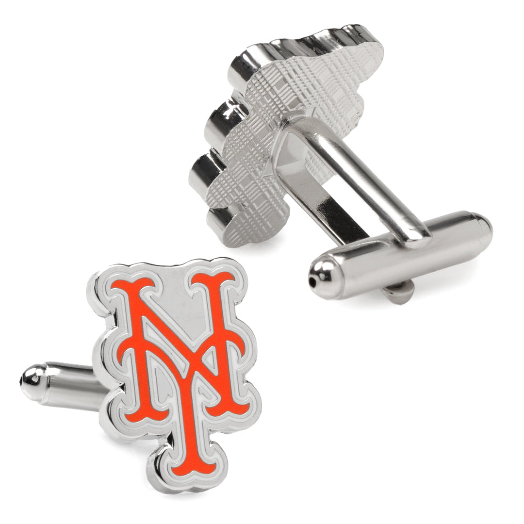 MLB New York Mets Silver Cufflinks featuring the team’s orange and blue logo.