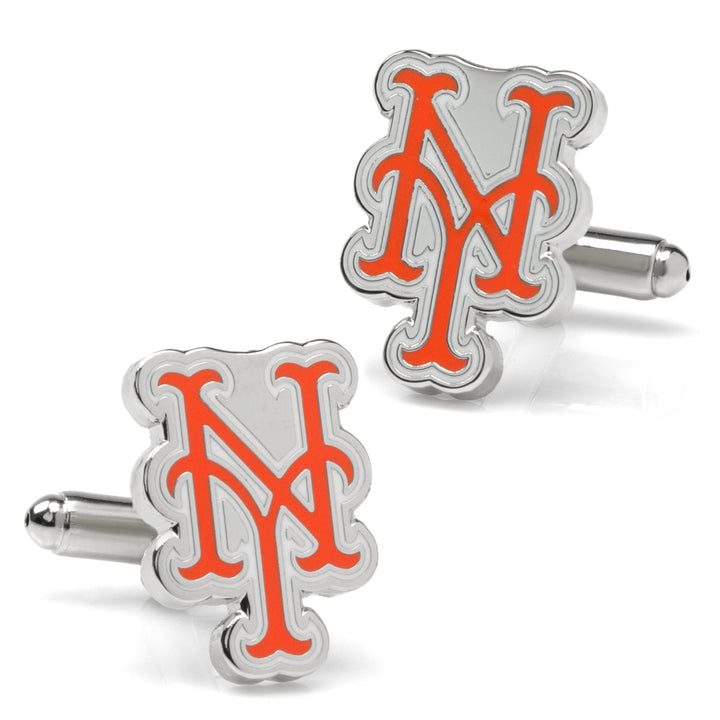 MLB New York Mets Silver Cufflinks shaped like the team’s orange and silver logo.