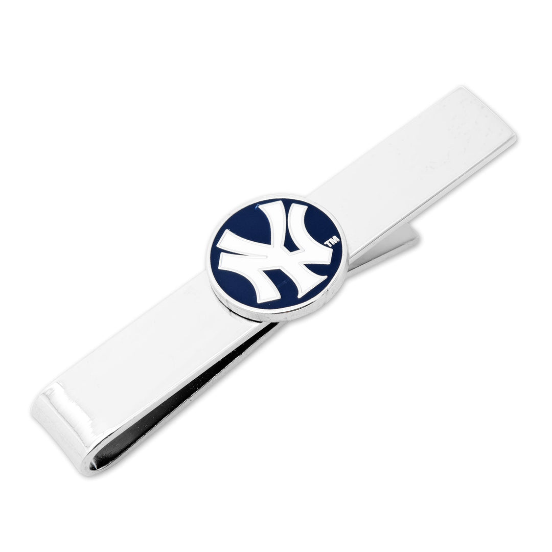 Silver MLB New York Yankees Tie Bar featuring a circular team logo in navy blue and white.