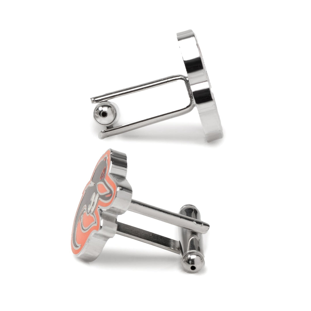 Two metal MLB Baltimore Orioles cufflinks featuring an orange and black bird logo, available as final sale items.