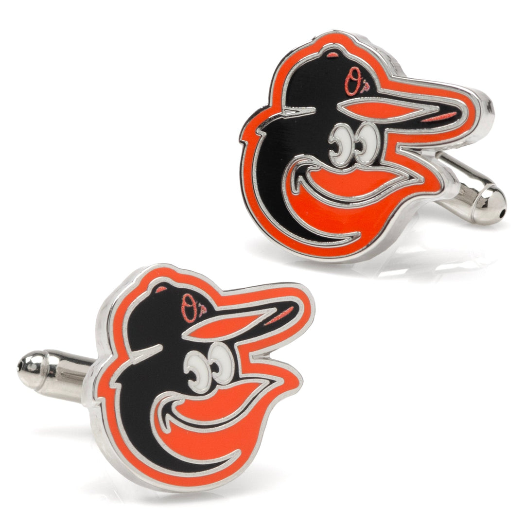 MLB Baltimore Orioles Cufflinks featuring the Baltimore Orioles cartoon bird logo in orange, black, and white.