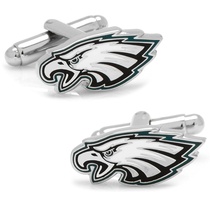A pair of silver NFL Philadelphia Eagles Cufflinks featuring the official team logo.