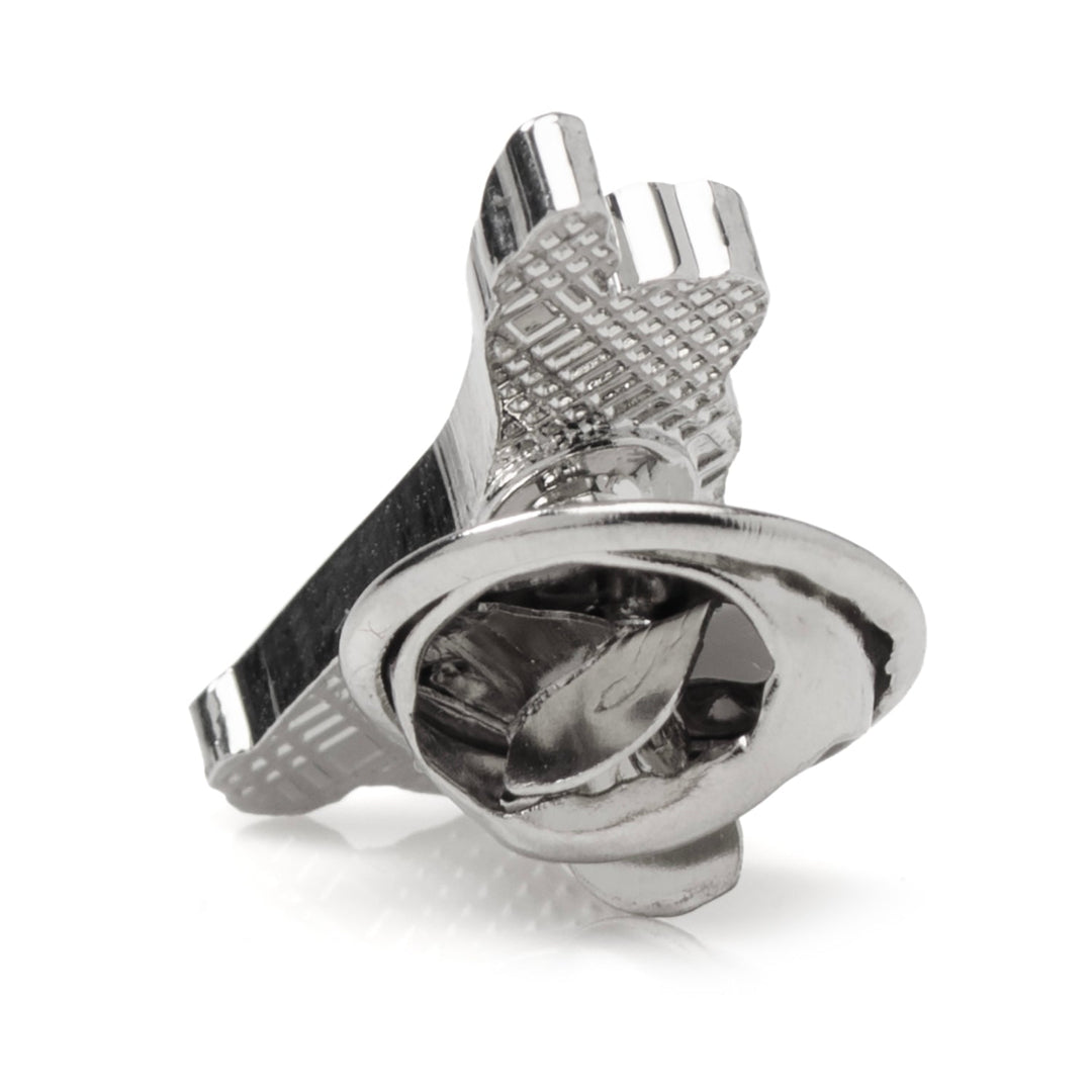 Back view of a metallic NCAA Penn State Nittany Lion Mascot Lapel Pin showing the butterfly clutch fastener.