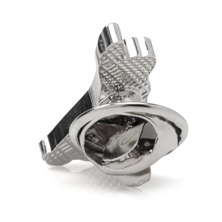 Back view of a metallic NCAA Penn State Nittany Lion Mascot Lapel Pin showing the butterfly clutch fastener.