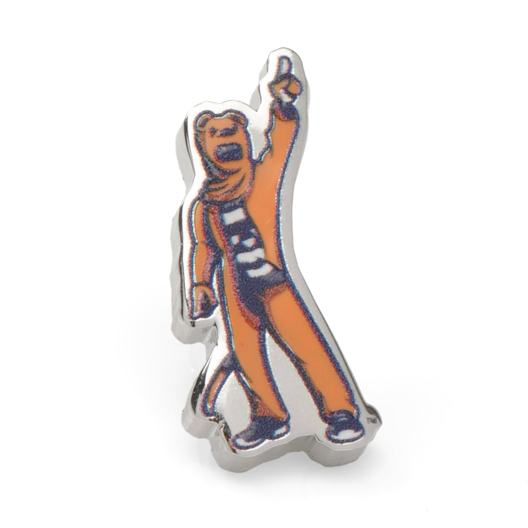 Silver-toned metal NCAA Penn State Nittany Lion Mascot Lapel Pin showing the character wearing a scarf and pointing one finger upward.