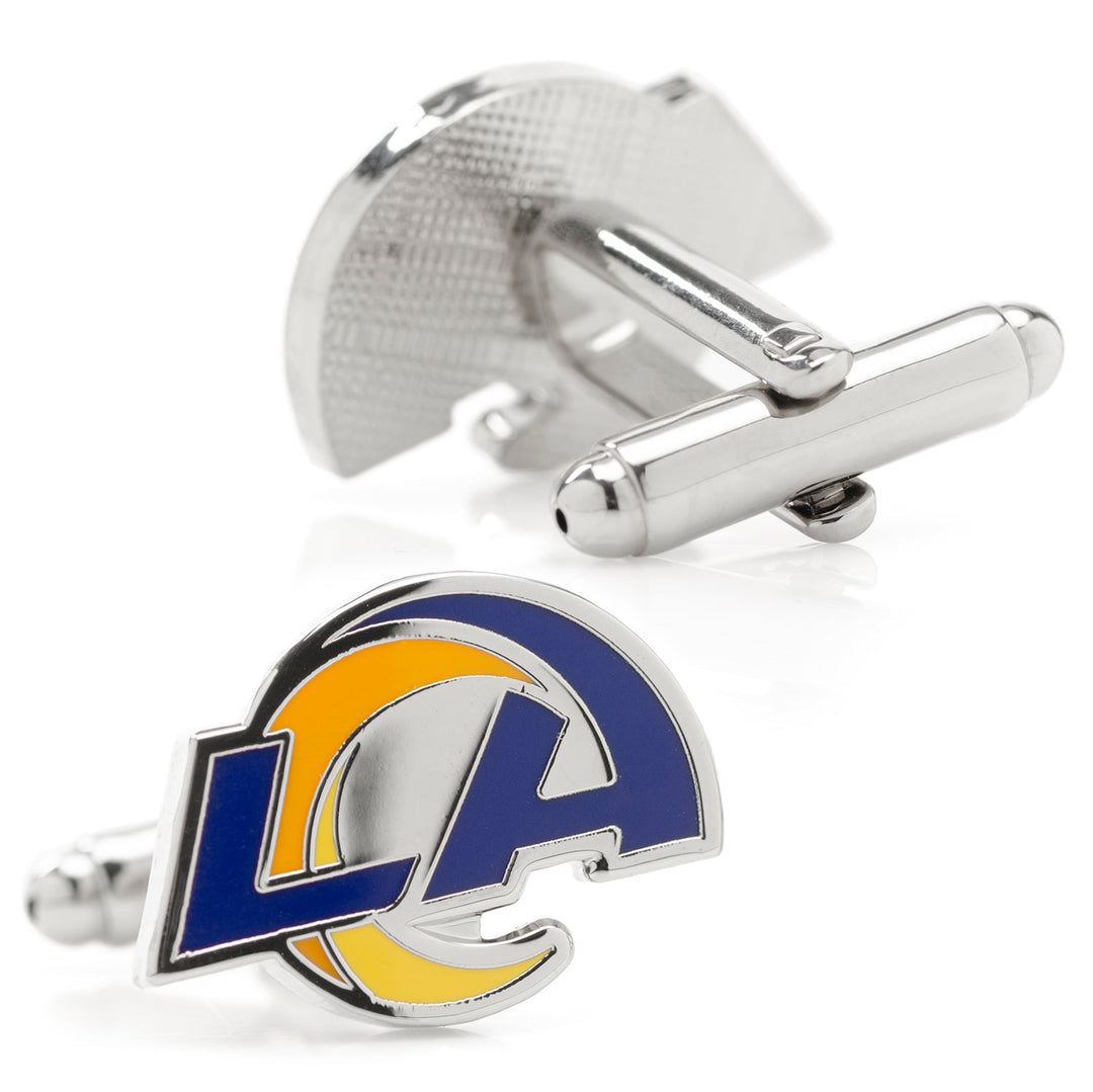 NFL Los Angeles Rams Cufflinks featuring a silver-tone metal finish and the team’s blue and yellow logo.