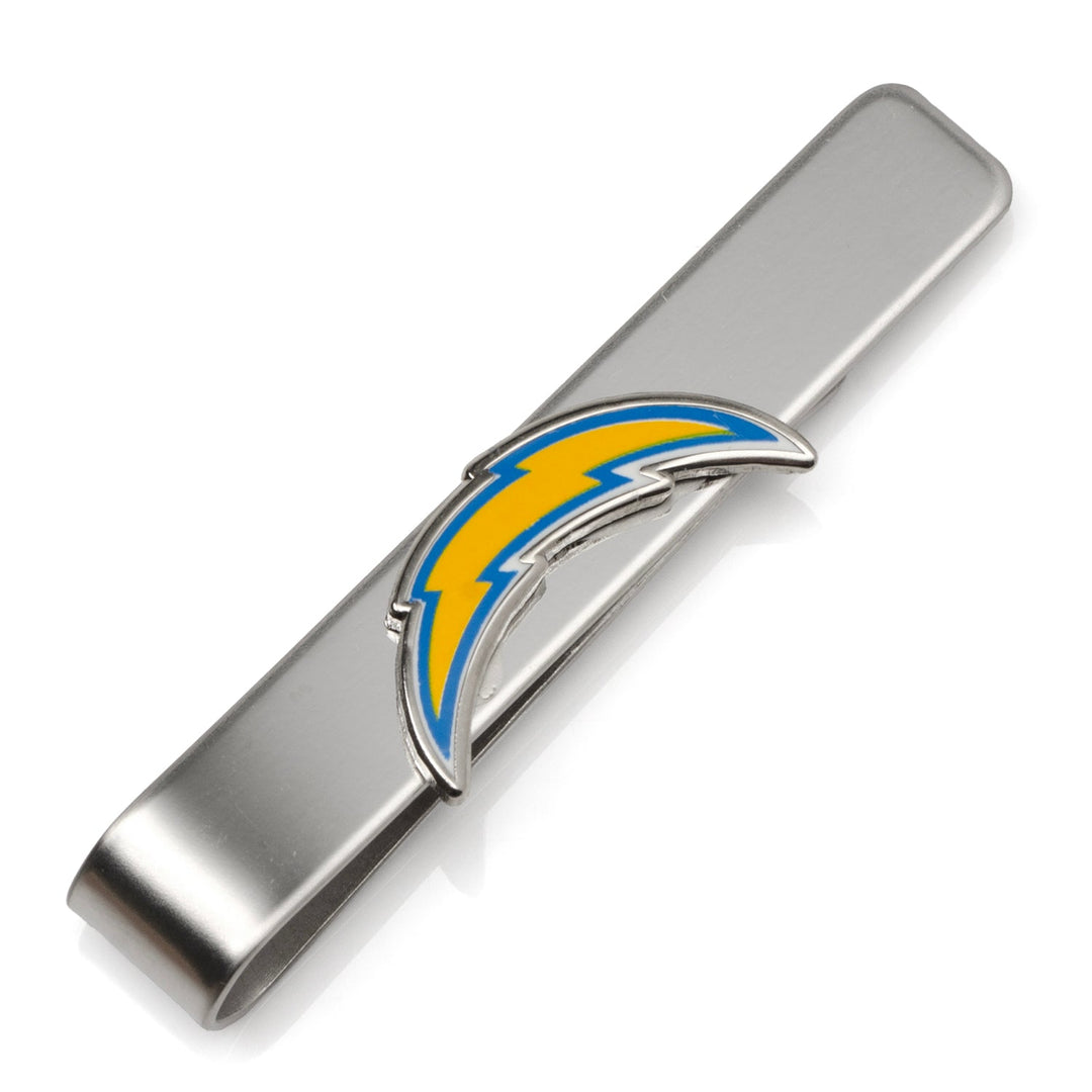 Silver-toned NFL Los Angeles Chargers Tie Bar featuring a blue and yellow lightning bolt emblem.