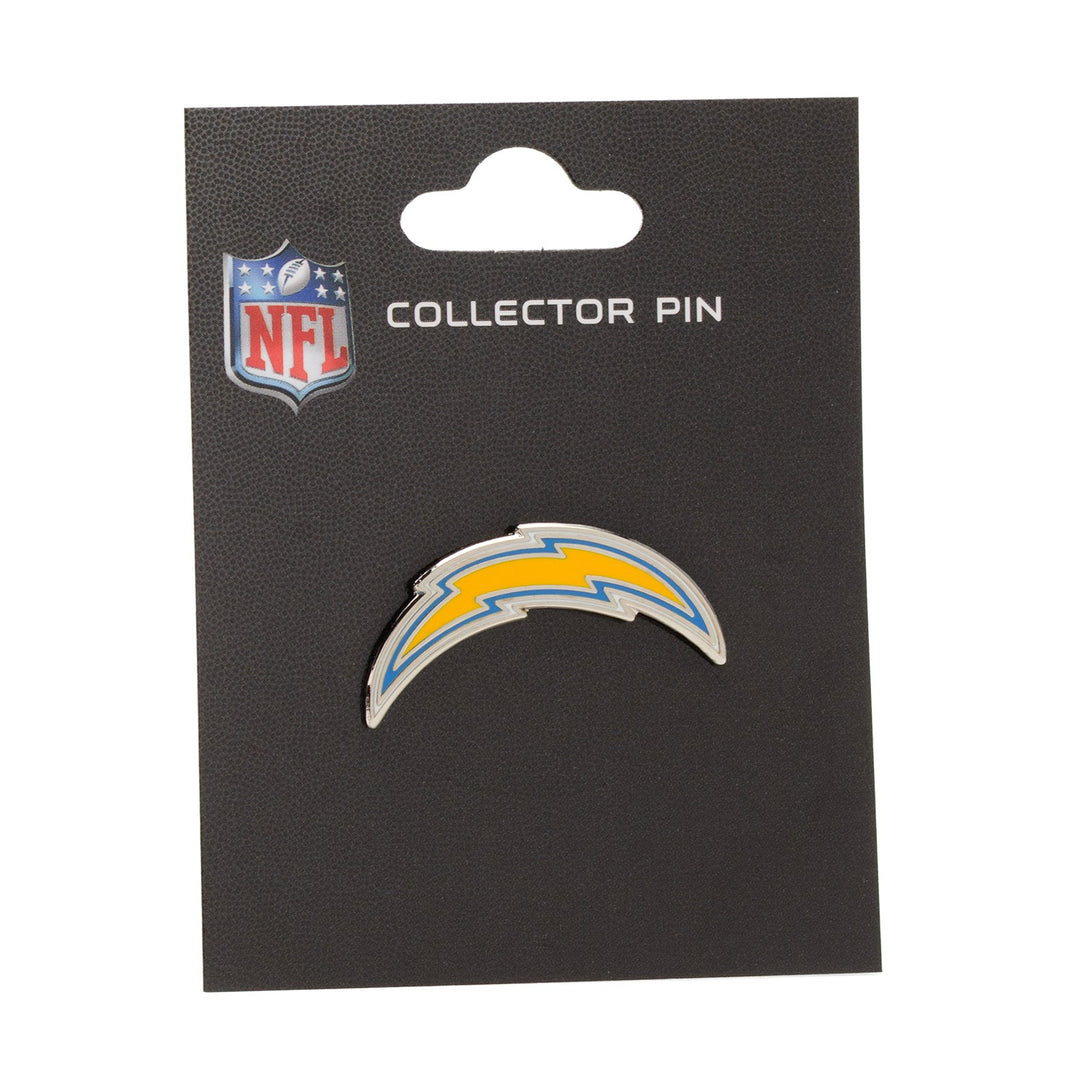 NFL Los Angeles Chargers Lapel Pin featuring the team’s lightning bolt logo on a black display card with an NFL logo.